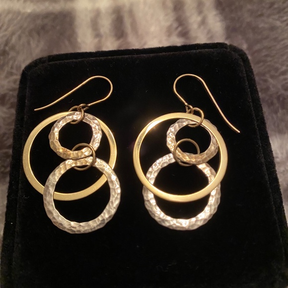 14KT & STERLING CIRCLE EARRINGS 3/4" LONG 1" WIDE SUN VALLEY JEWELRY 3.22 GRAMS - Picture 3 of 4